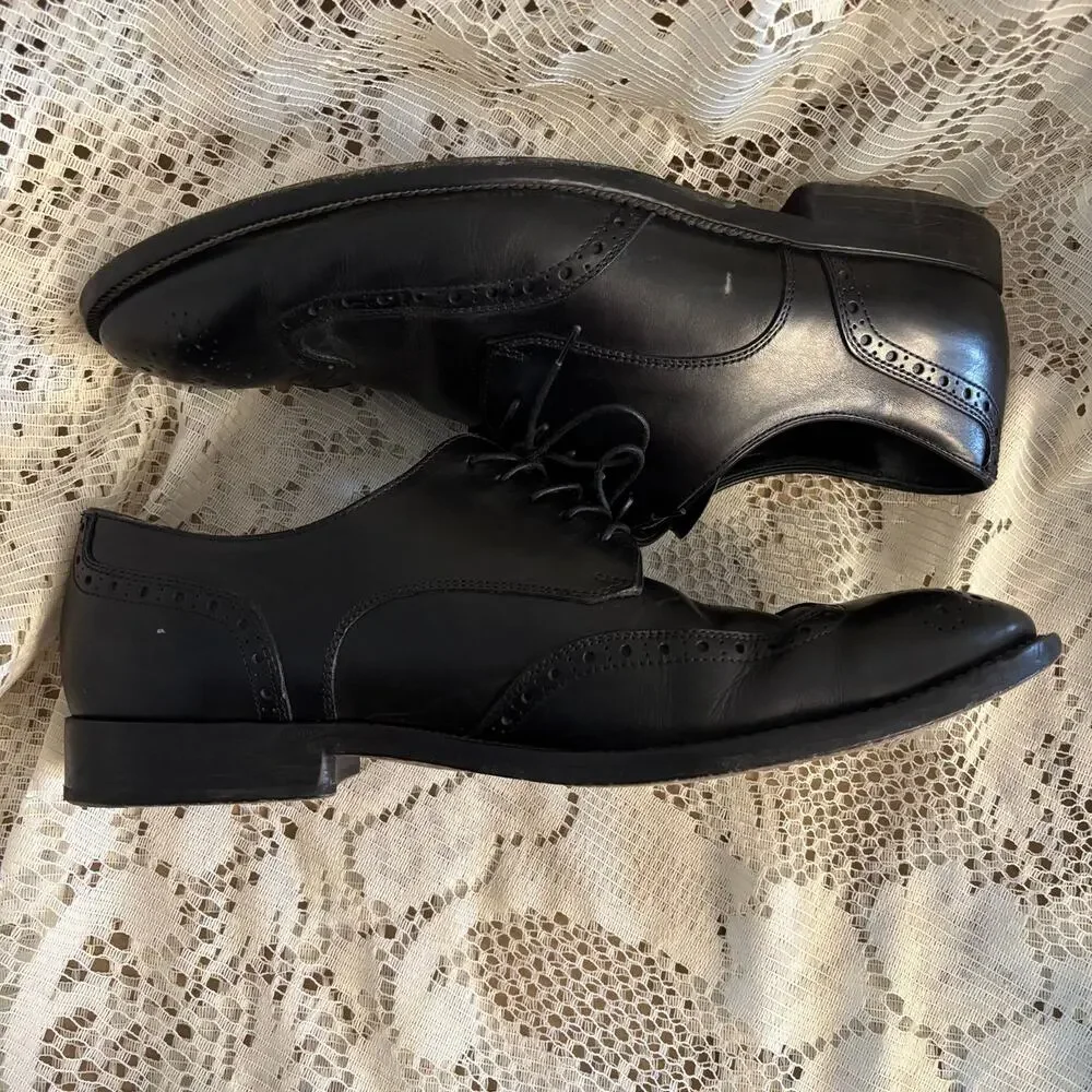 Cole Haan Men's US 11.5 D Black Leather Wingtip Oxford Shoes